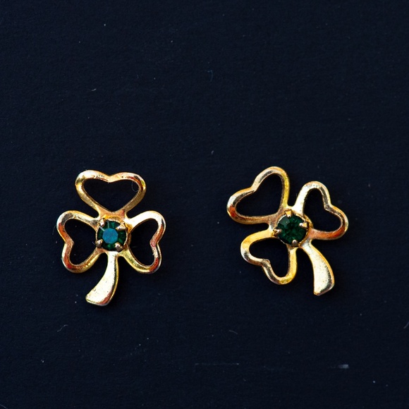 Jewelry - Gold plated Shamrock studs w/ green stones
